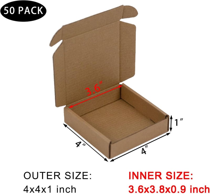 SUNLPH 50 Pack 4x4x1 Inches Small Shipping Boxes, Brown Corrugated Cardboard Boxes, Moving Mailing Packing Box - Image 2